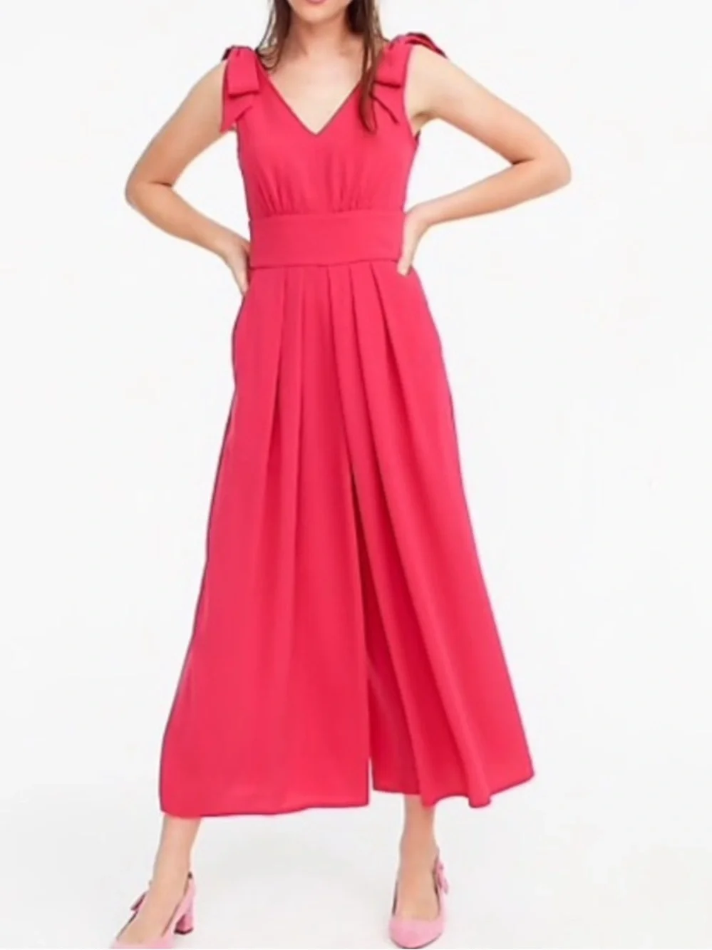 J.Crew Drapey Tie-Shoulder Jumpsuit Wide Leg Fuchsia/Pink Sleeveless Sz 4 Formal